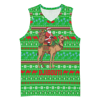 Djibouti Christmas Basketball Jersey Santa Riding Camel Palm Trees Camel - African Pride