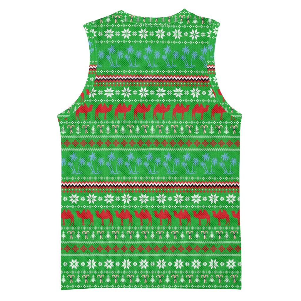 Djibouti Christmas Basketball Jersey Santa Riding Camel Palm Trees Camel - African Pride