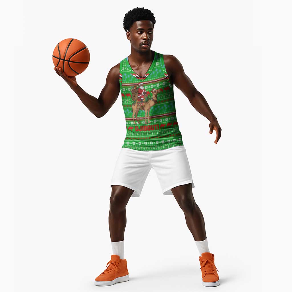 Djibouti Christmas Basketball Jersey Santa Riding Camel Palm Trees Camel - African Pride