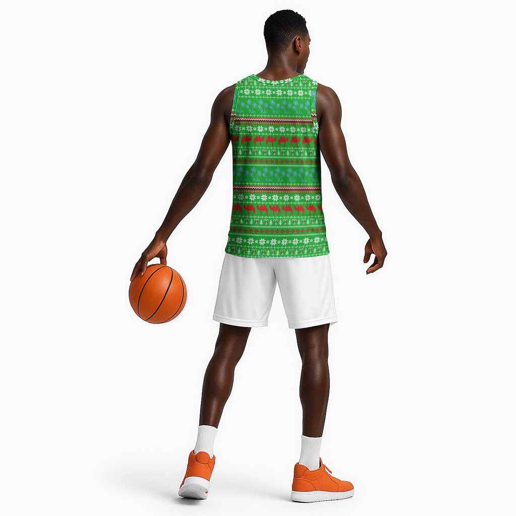 Djibouti Christmas Basketball Jersey Santa Riding Camel Palm Trees Camel - African Pride
