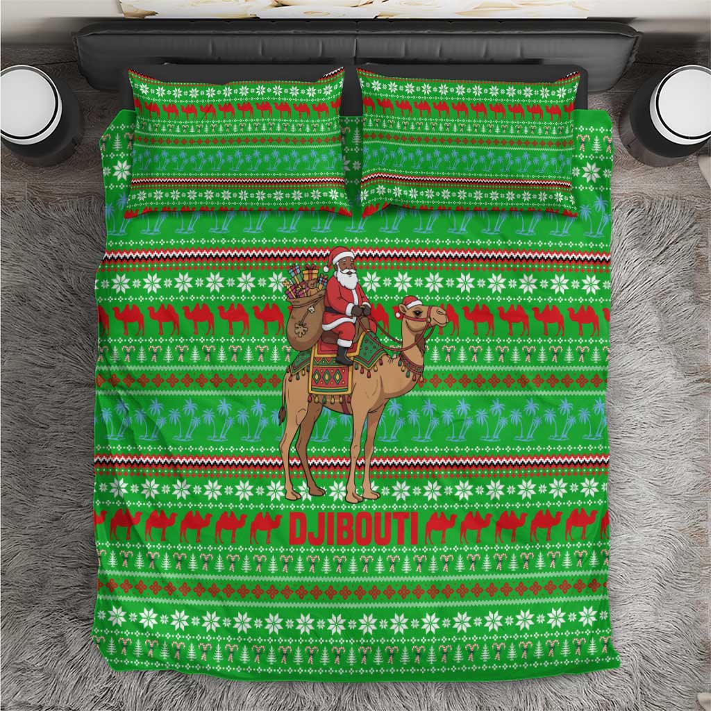 Djibouti Christmas Bedding Set Santa Riding Camel Palm Trees Camel - African Pride