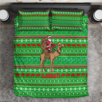 Djibouti Christmas Bedding Set Santa Riding Camel Palm Trees Camel - African Pride