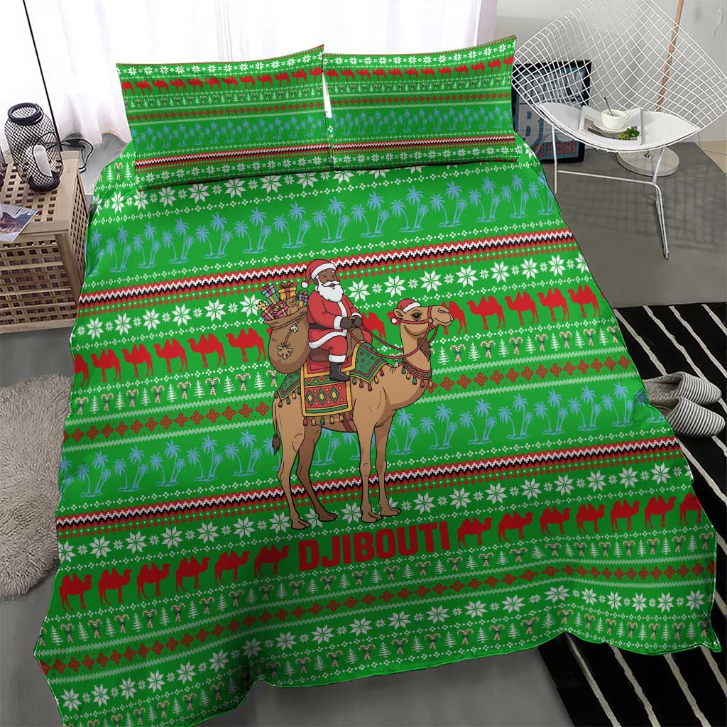 Djibouti Christmas Bedding Set Santa Riding Camel Palm Trees Camel - African Pride