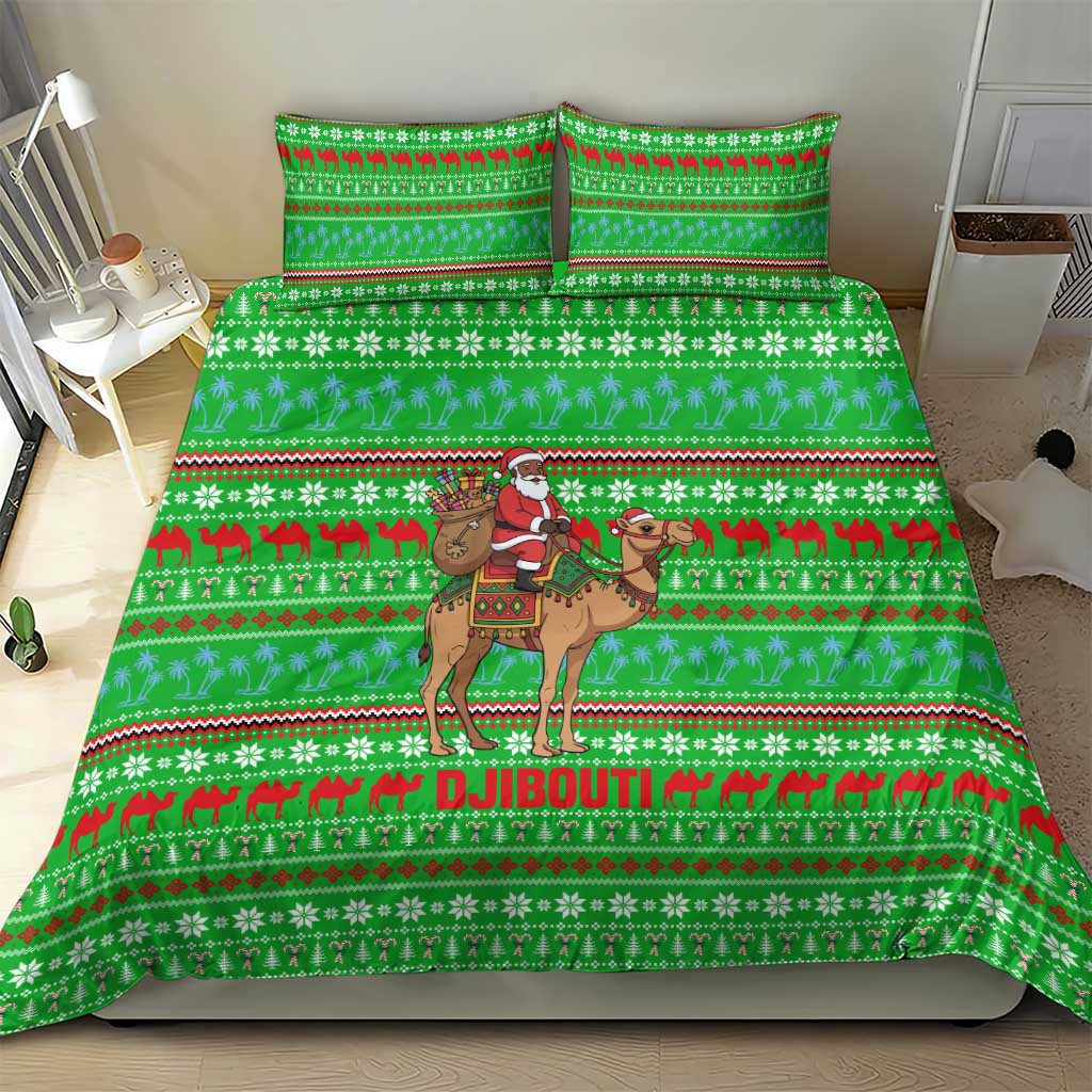 Djibouti Christmas Bedding Set Santa Riding Camel Palm Trees Camel - African Pride