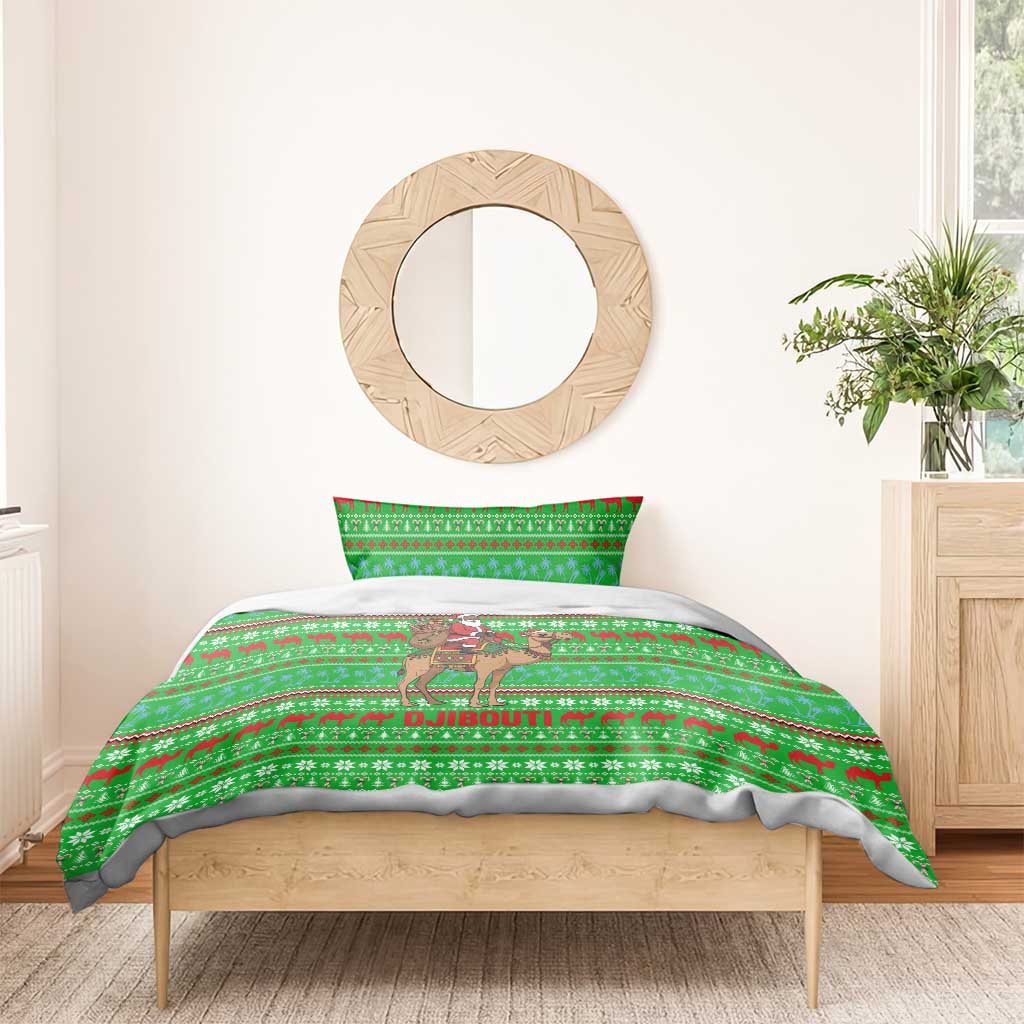 Djibouti Christmas Bedding Set Santa Riding Camel Palm Trees Camel - African Pride