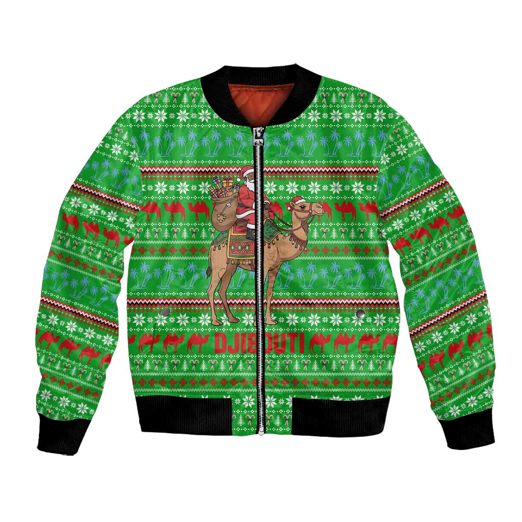 Djibouti Christmas Bomber Jacket Santa Riding Camel Palm Trees Camel - African Pride