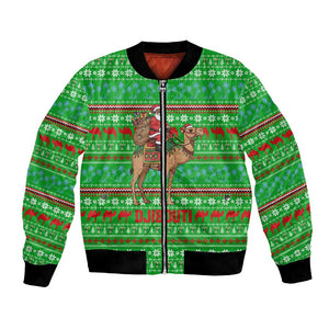 Djibouti Christmas Bomber Jacket Santa Riding Camel Palm Trees Camel - African Pride