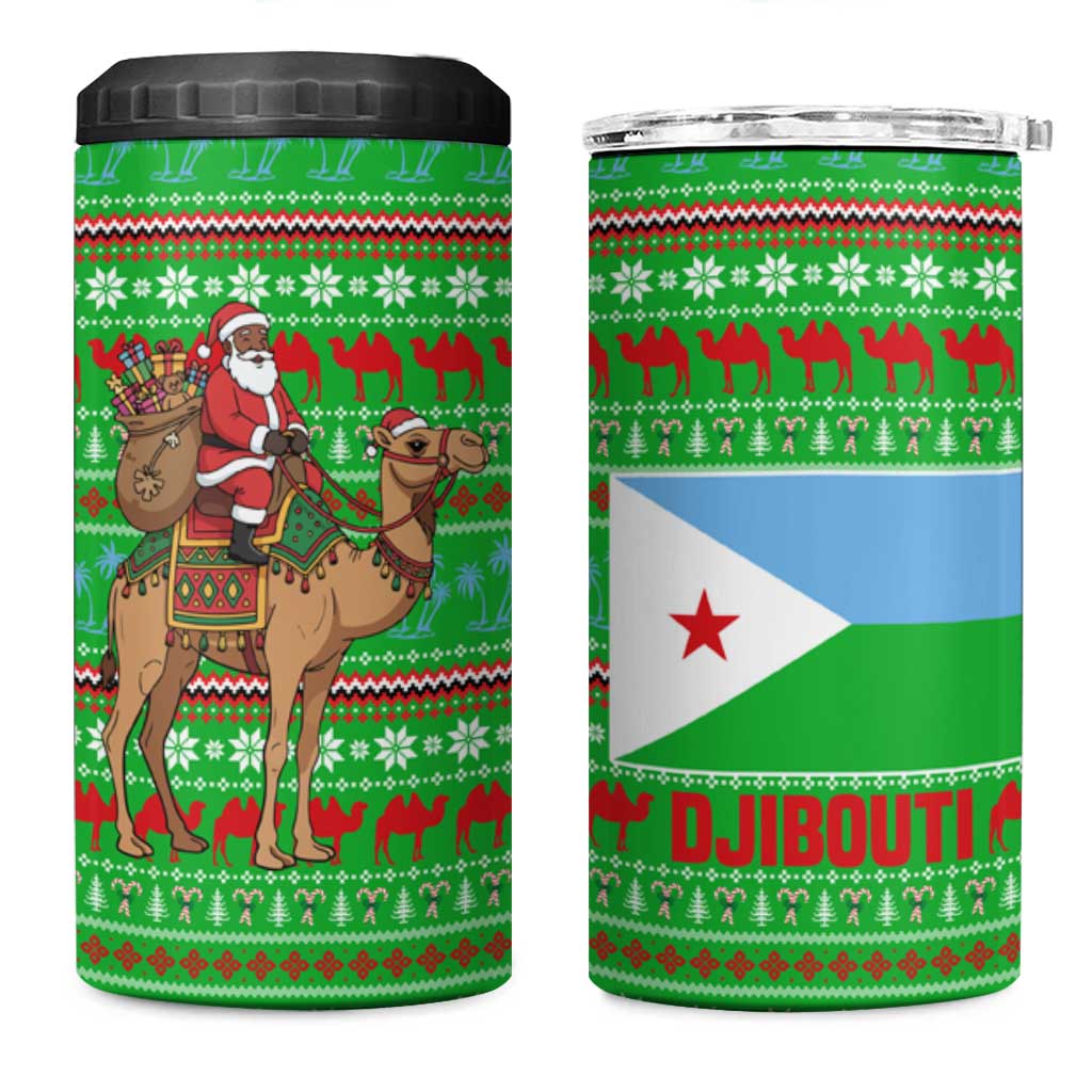 Djibouti Christmas 4 in 1 Can Cooler Tumbler Santa Riding Camel Palm Trees Camel - African Pride