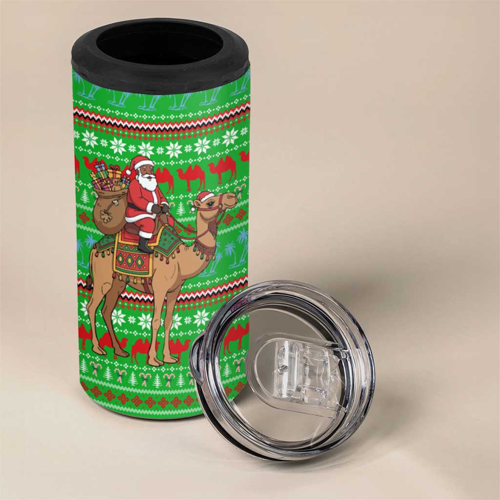 Djibouti Christmas 4 in 1 Can Cooler Tumbler Santa Riding Camel Palm Trees Camel - African Pride