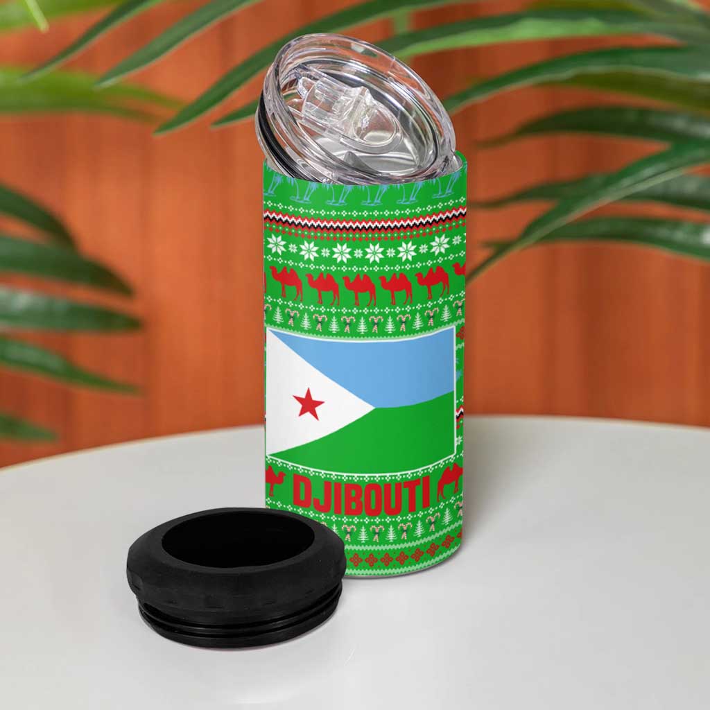 Djibouti Christmas 4 in 1 Can Cooler Tumbler Santa Riding Camel Palm Trees Camel - African Pride