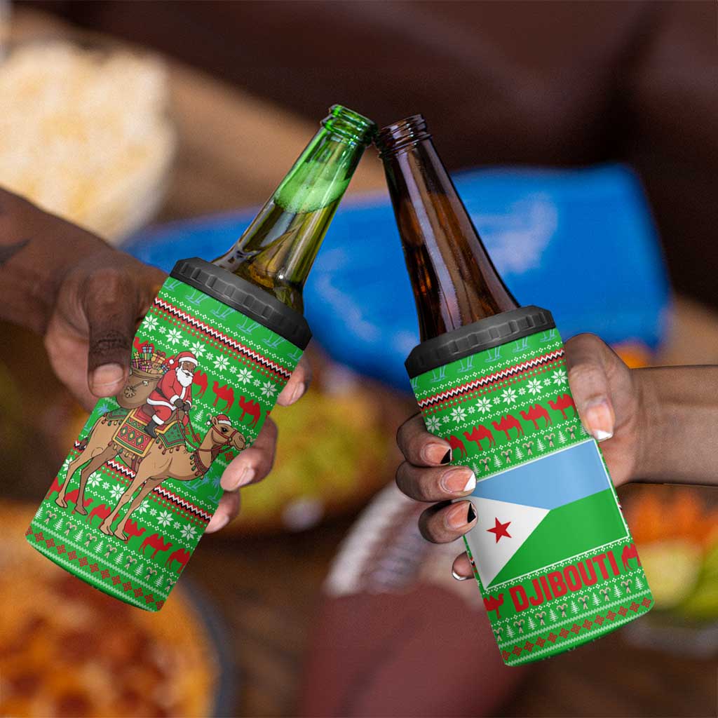 Djibouti Christmas 4 in 1 Can Cooler Tumbler Santa Riding Camel Palm Trees Camel - African Pride