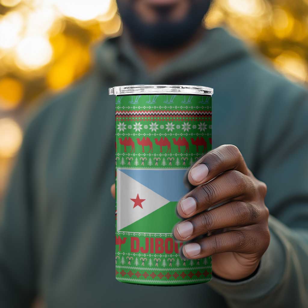 Djibouti Christmas 4 in 1 Can Cooler Tumbler Santa Riding Camel Palm Trees Camel - African Pride