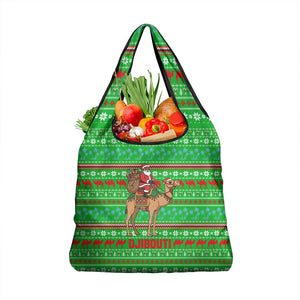 Djibouti Christmas Grocery Bag Santa Riding Camel Palm Trees Camel - African Pride