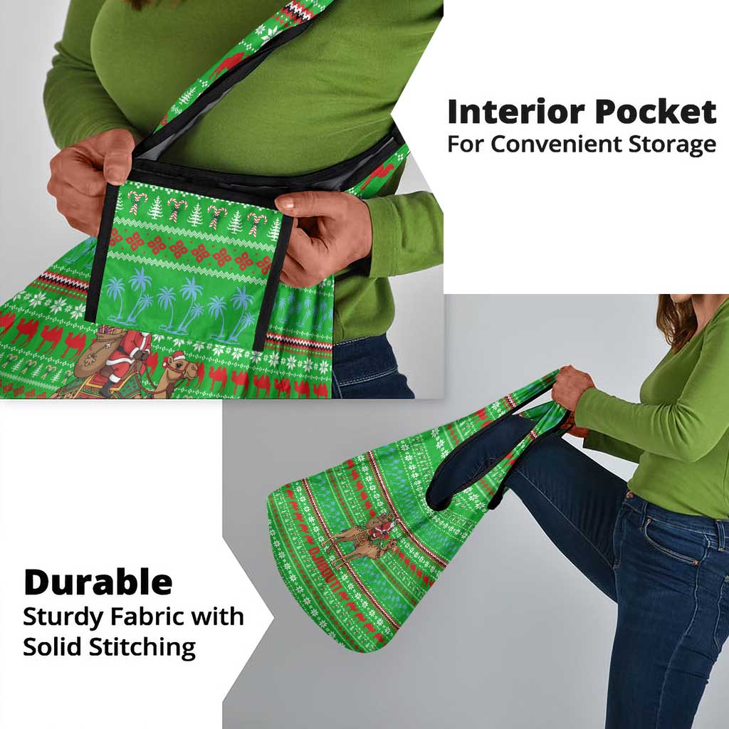 Djibouti Christmas Grocery Bag Santa Riding Camel Palm Trees Camel - African Pride