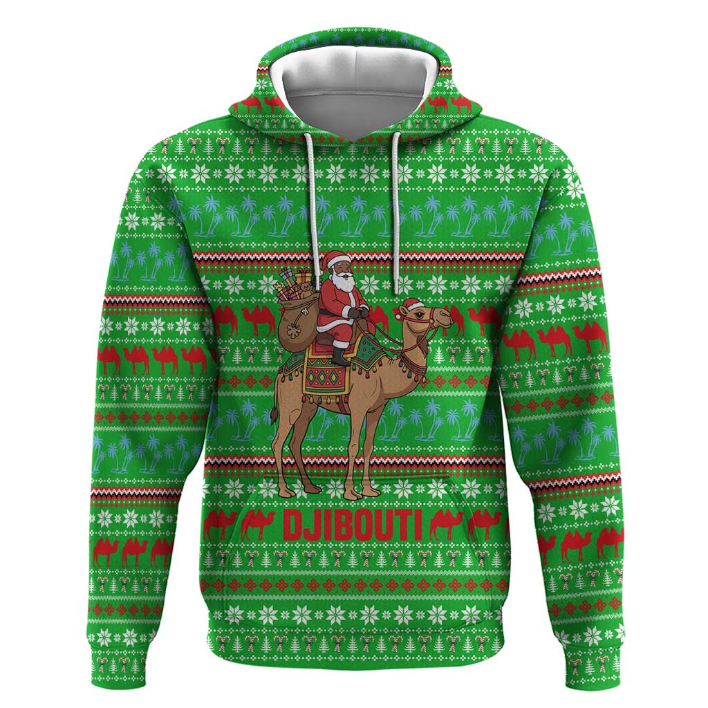 Djibouti Christmas Hoodie Santa Riding Camel Palm Trees Camel - African Pride