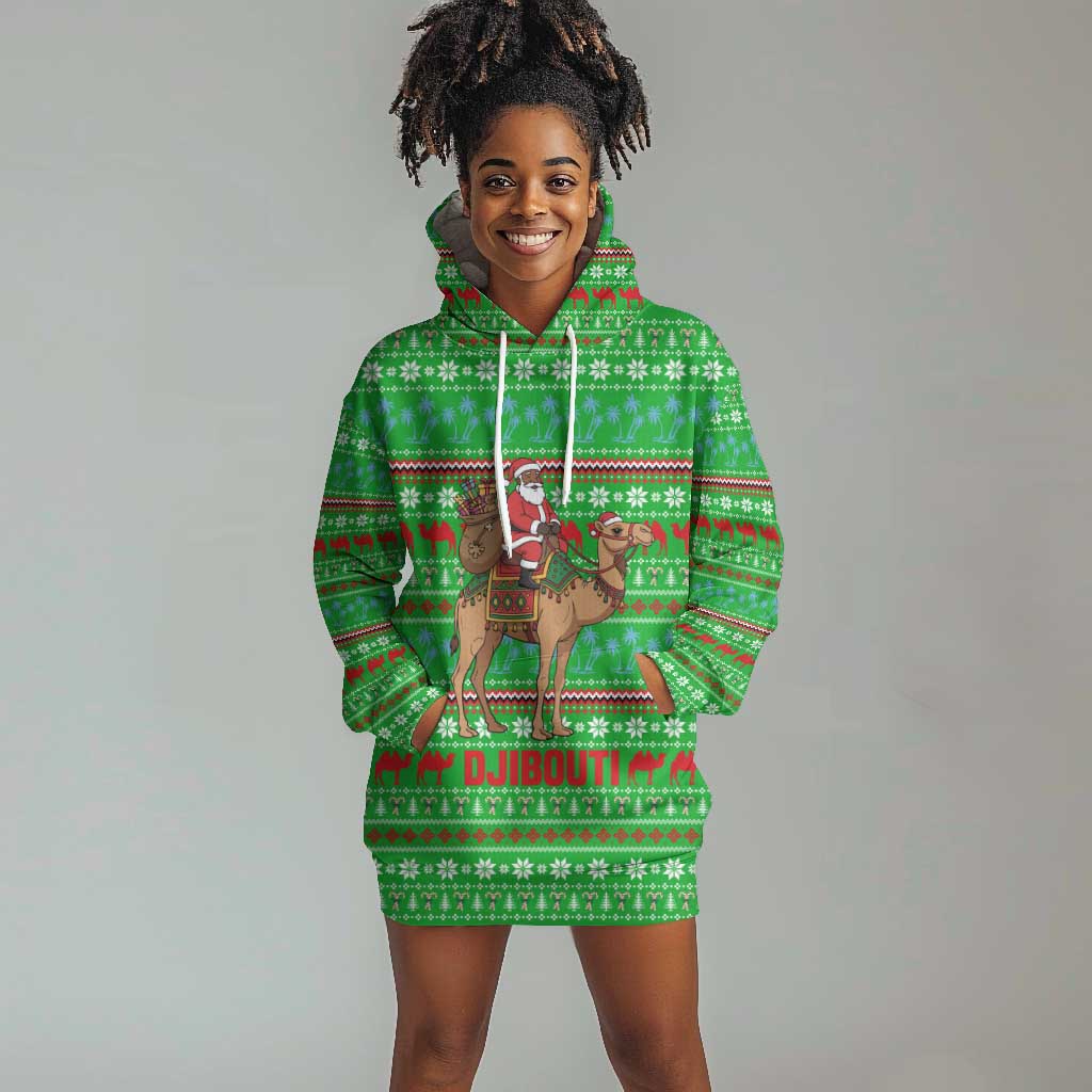 Djibouti Christmas Hoodie Dress Santa Riding Camel Palm Trees Camel - African Pride