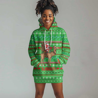 Djibouti Christmas Hoodie Dress Santa Riding Camel Palm Trees Camel - African Pride