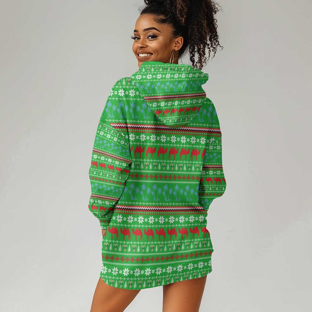 Djibouti Christmas Hoodie Dress Santa Riding Camel Palm Trees Camel - African Pride