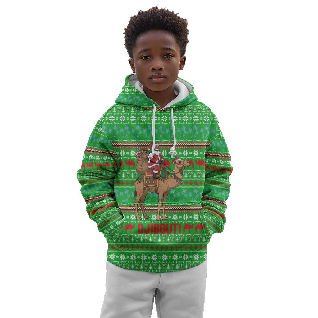 Djibouti Christmas Kid Hoodie Santa Riding Camel Palm Trees Camel - African Pride