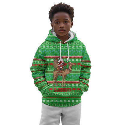 Djibouti Christmas Kid Hoodie Santa Riding Camel Palm Trees Camel - African Pride