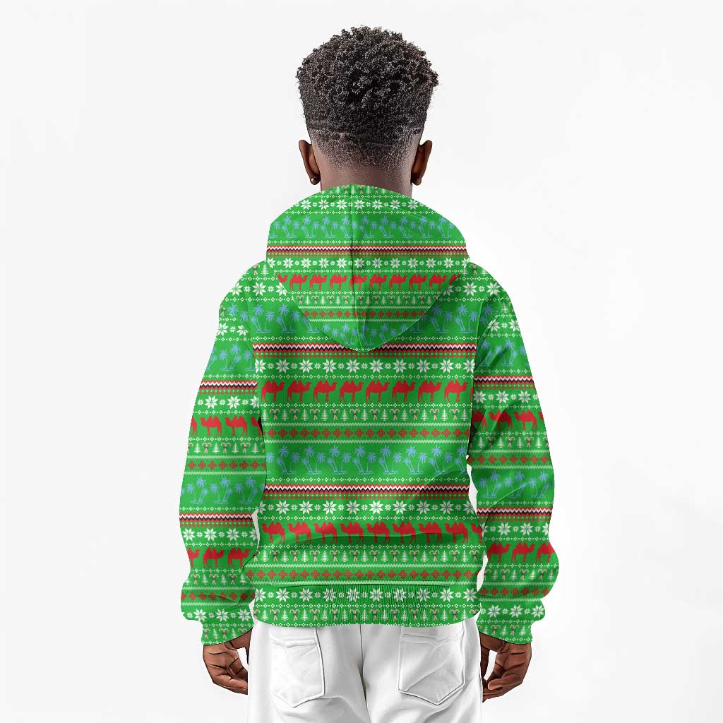 Djibouti Christmas Kid Hoodie Santa Riding Camel Palm Trees Camel - African Pride