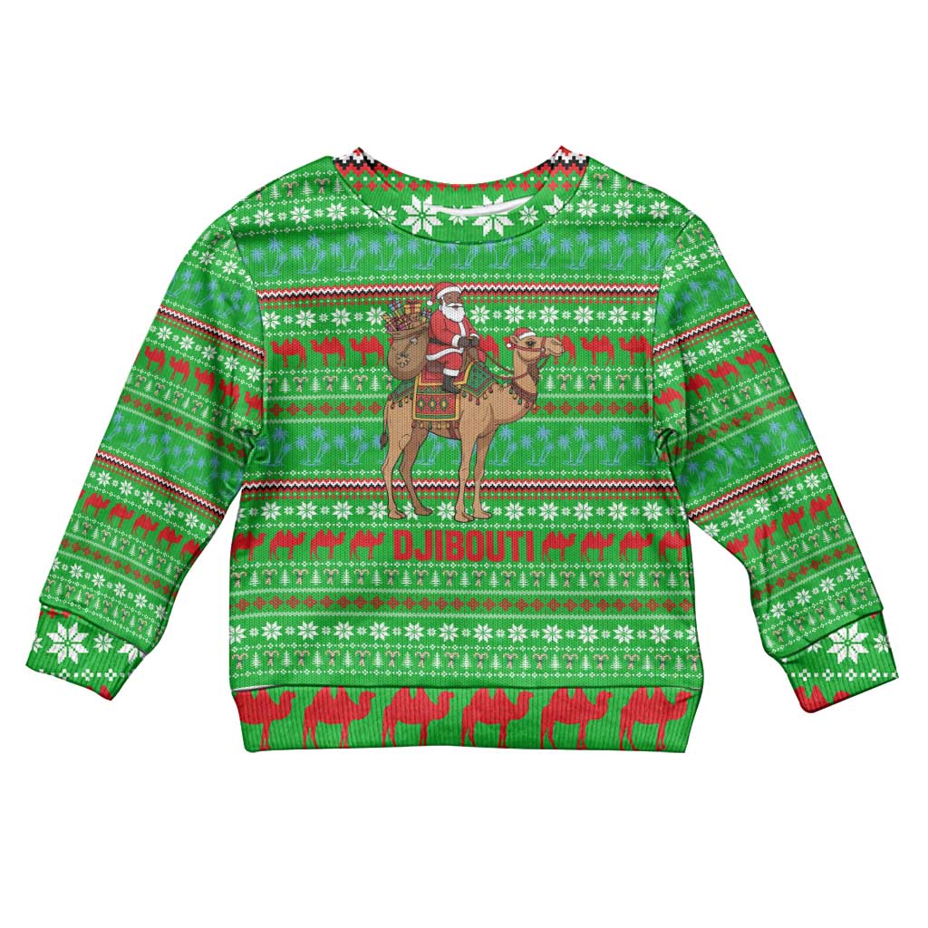 Djibouti Christmas Kid Ugly Christmas Sweater Santa Riding Camel Palm Trees Camel - African Pride