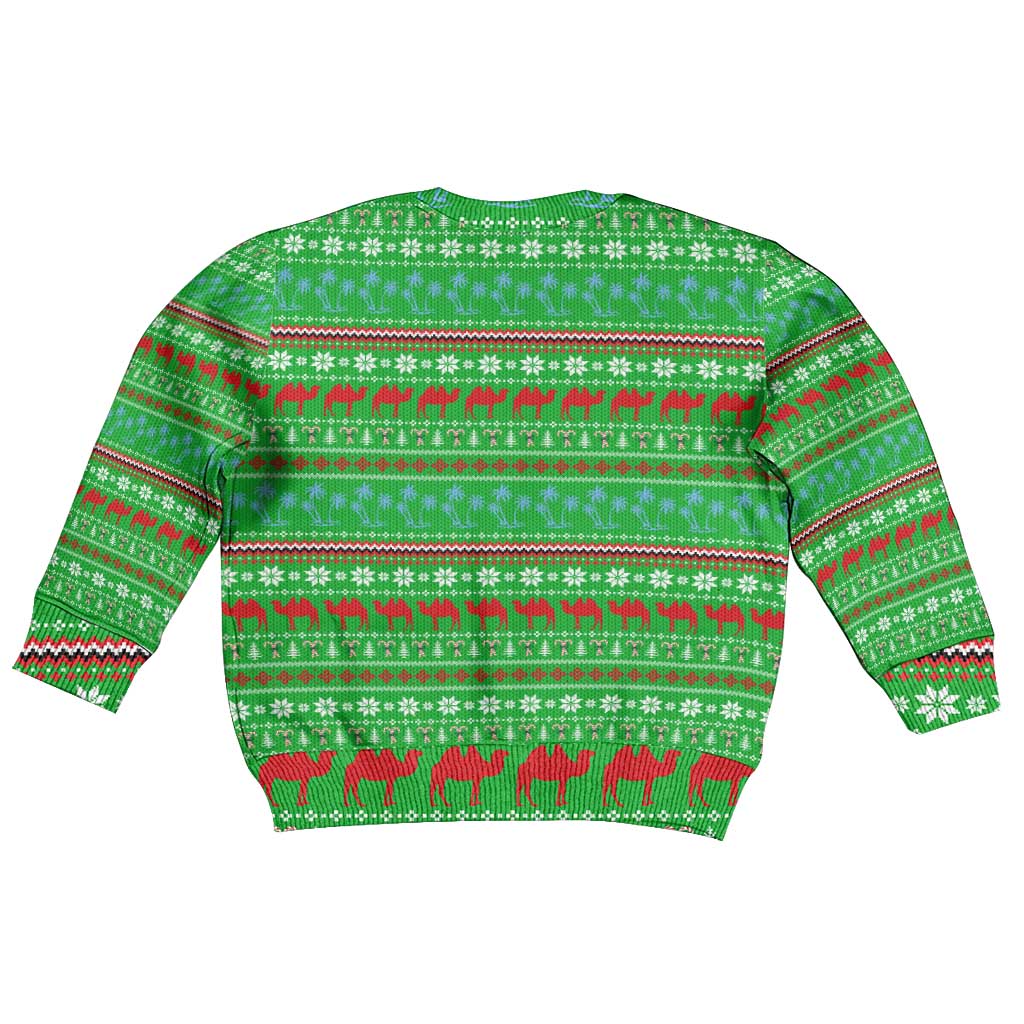 Djibouti Christmas Kid Ugly Christmas Sweater Santa Riding Camel Palm Trees Camel - African Pride