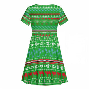Djibouti Christmas Kid Short Sleeve Dress Santa Riding Camel Palm Trees Camel - African Pride