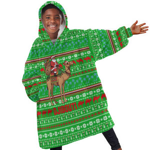 Djibouti Christmas Kid Wearable Blanket Hoodie Santa Riding Camel Palm Trees Camel - African Pride