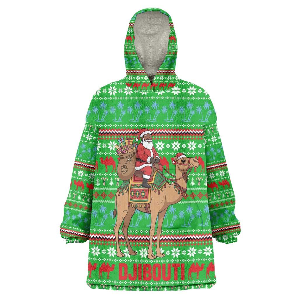 Djibouti Christmas Kid Wearable Blanket Hoodie Santa Riding Camel Palm Trees Camel - African Pride