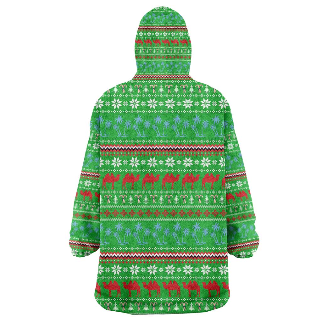 Djibouti Christmas Kid Wearable Blanket Hoodie Santa Riding Camel Palm Trees Camel - African Pride