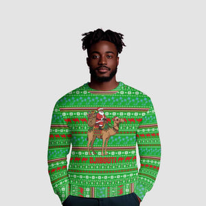 Djibouti Christmas Ugly Christmas Sweater Santa Riding Camel Palm Trees Camel - African Pride