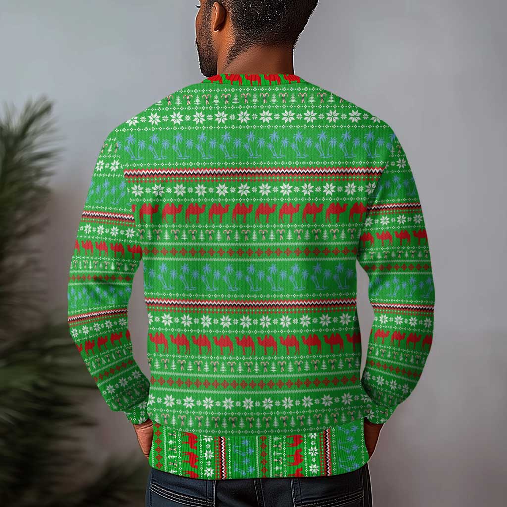 Djibouti Christmas Ugly Christmas Sweater Santa Riding Camel Palm Trees Camel - African Pride