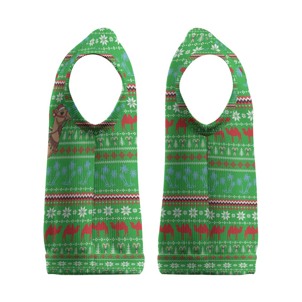 Djibouti Christmas Knitted V-Neck Vest Santa Riding Camel Palm Trees Camel - African Pride