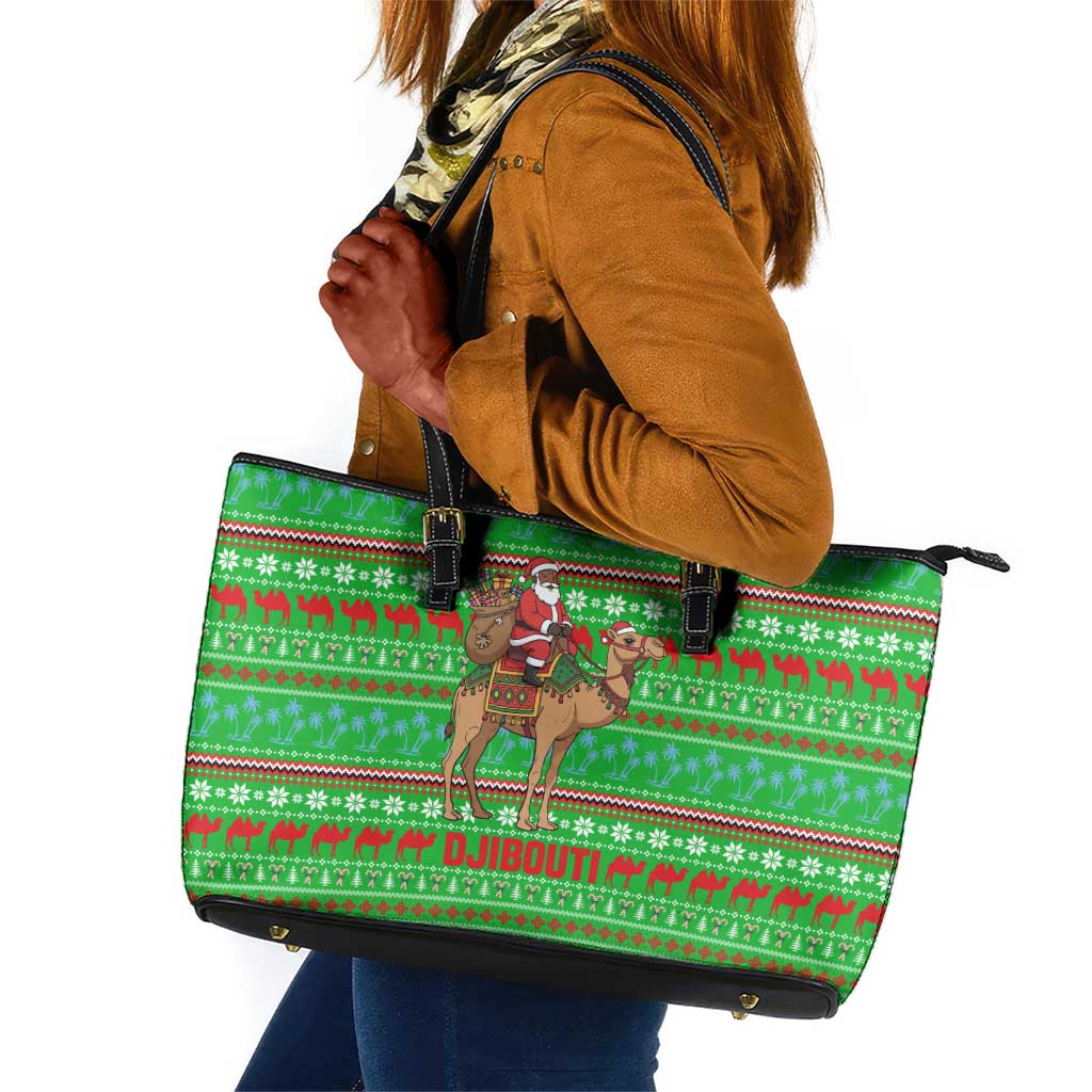 Djibouti Christmas Leather Tote Bag Santa Riding Camel Palm Trees Camel - African Pride