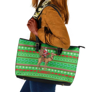Djibouti Christmas Leather Tote Bag Santa Riding Camel Palm Trees Camel - African Pride