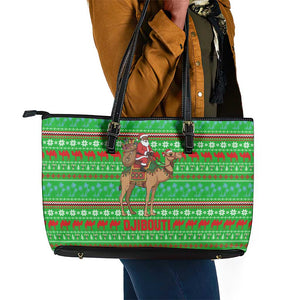 Djibouti Christmas Leather Tote Bag Santa Riding Camel Palm Trees Camel - African Pride