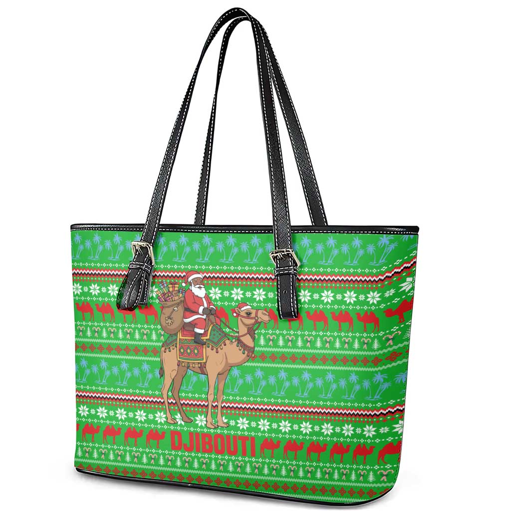 Djibouti Christmas Leather Tote Bag Santa Riding Camel Palm Trees Camel - African Pride