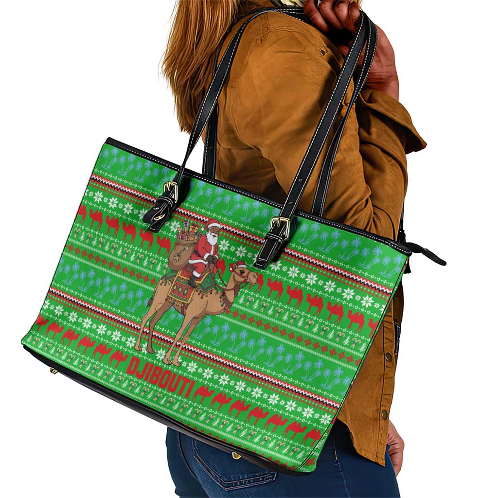 Djibouti Christmas Leather Tote Bag Santa Riding Camel Palm Trees Camel - African Pride