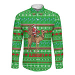 Djibouti Christmas Long Sleeve Button Shirt Santa Riding Camel Palm Trees Camel - African Pride