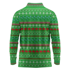 Djibouti Christmas Long Sleeve Polo Shirt Santa Riding Camel Palm Trees Camel - African Pride