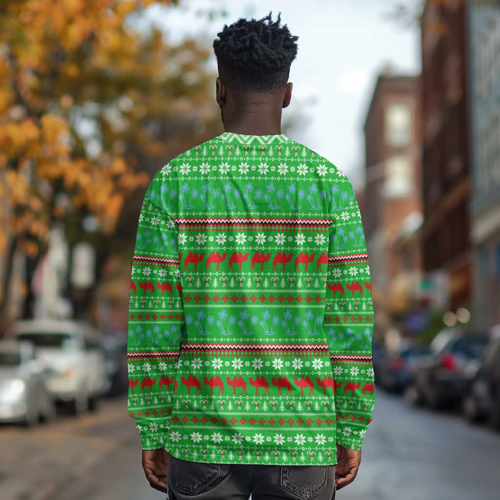 Djibouti Christmas Long Sleeve Shirt Santa Riding Camel Palm Trees Camel - African Pride