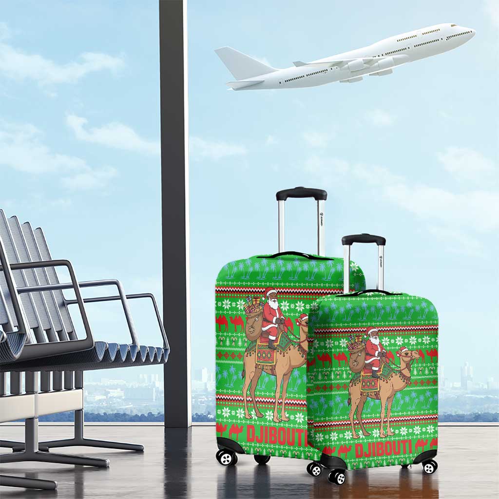 Djibouti Christmas Luggage Cover Santa Riding Camel Palm Trees Camel - African Pride
