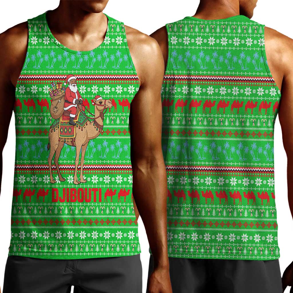Djibouti Christmas Men Tank Top Santa Riding Camel Palm Trees Camel - African Pride