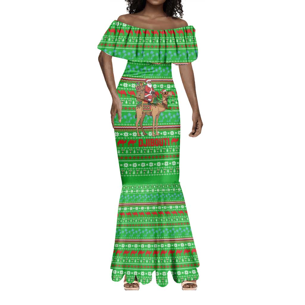 Djibouti Christmas Mermaid Dress Santa Riding Camel Palm Trees Camel - African Pride