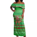 Djibouti Christmas Off Shoulder Maxi Dress Santa Riding Camel Palm Trees Camel - African Pride