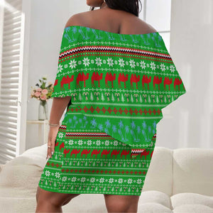 Djibouti Christmas Off Shoulder Short Dress Santa Riding Camel Palm Trees Camel - African Pride