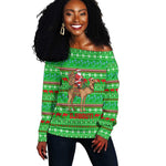 Djibouti Christmas Off Shoulder Sweater Santa Riding Camel Palm Trees Camel - African Pride