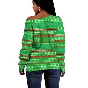 Djibouti Christmas Off Shoulder Sweater Santa Riding Camel Palm Trees Camel - African Pride
