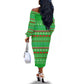 Djibouti Christmas Off The Shoulder Long Sleeve Dress Santa Riding Camel Palm Trees Camel - African Pride